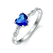 1.25ct Womens Heart Promise Ring 925 Sterling Silver Heart Cut Created Blue Sapphire Engagement Wedding Ring